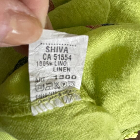 Lime Green Floral 100% Linen Tunic Top Blouse-Made in Italy-Size Large - Picture 5 of 8